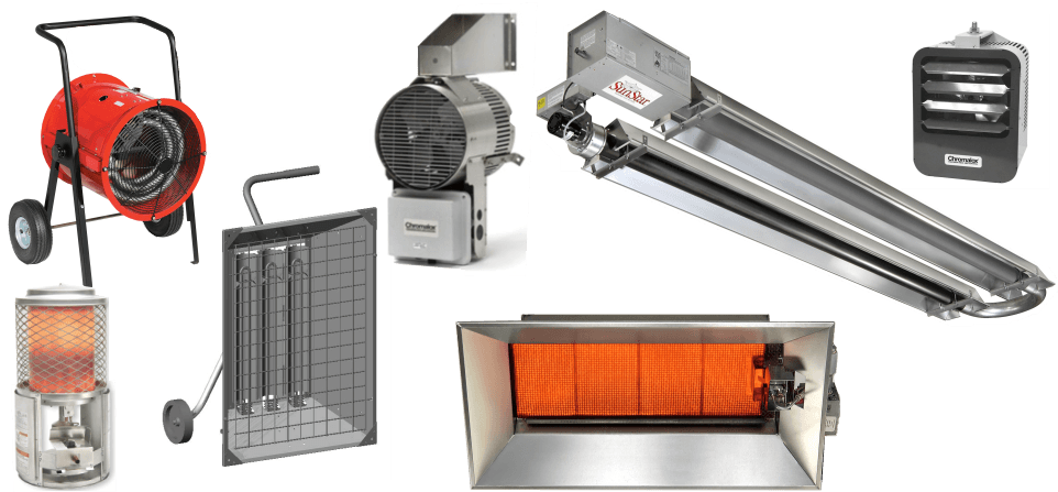 A variety of comfort air heaters that are sold by Gordo sales are shown.