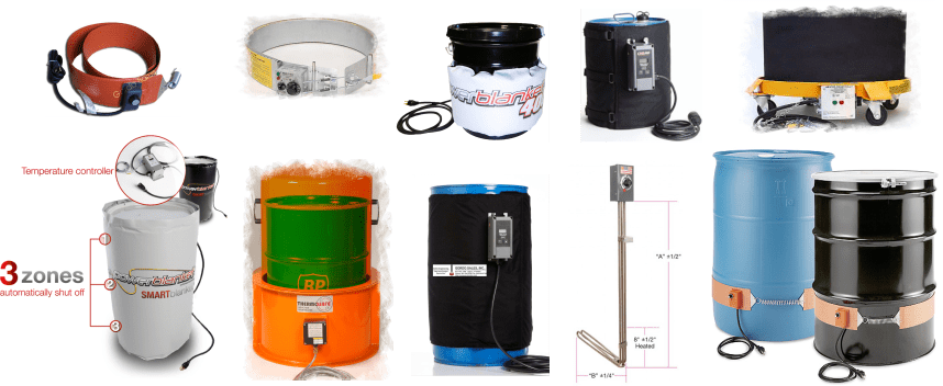 A variety of dream heaters, barrel heaters, blanket heaters, and bucket heaters are displayed