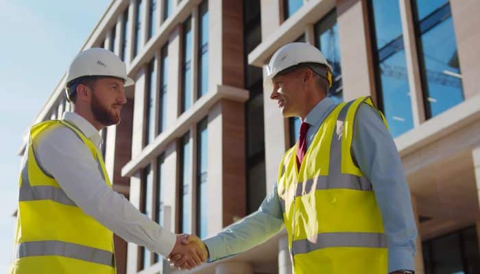 two contractors shaking hands